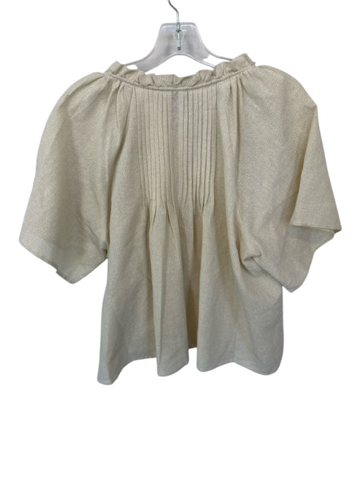 Never a Wallflower Size L Gold Cotton Blend Short Bell Sleeve Pleated V Neck Top Gold / L