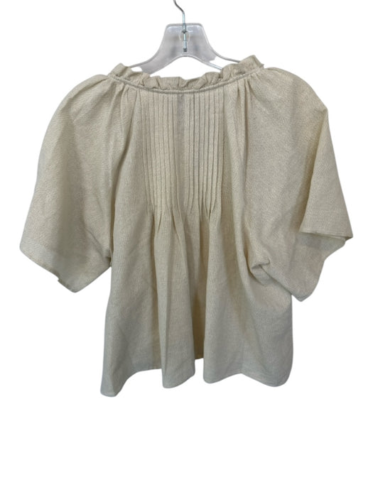 Never a Wallflower Size L Gold Cotton Blend Short Bell Sleeve Pleated V Neck Top Gold / L