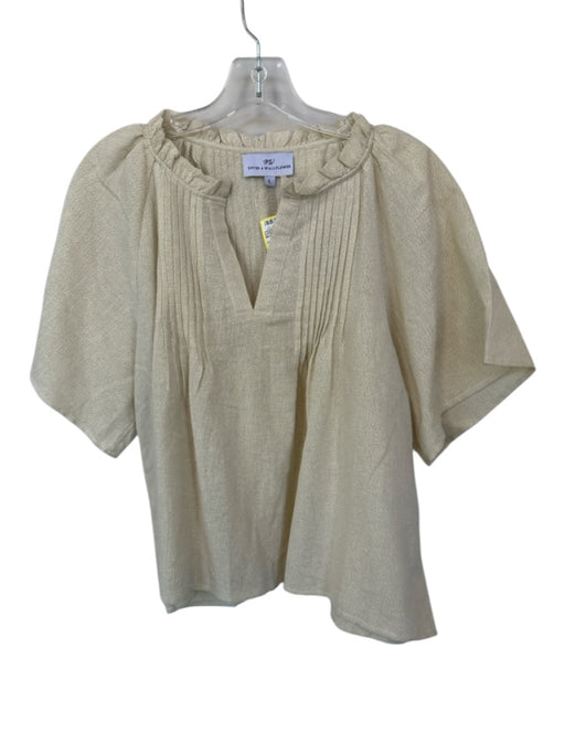 Never a Wallflower Size L Gold Cotton Blend Short Bell Sleeve Pleated V Neck Top Gold / L