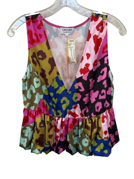 Crosby Size M Multi Polyester Sleeveless Animal Print Bubble Hem Top Multi / M