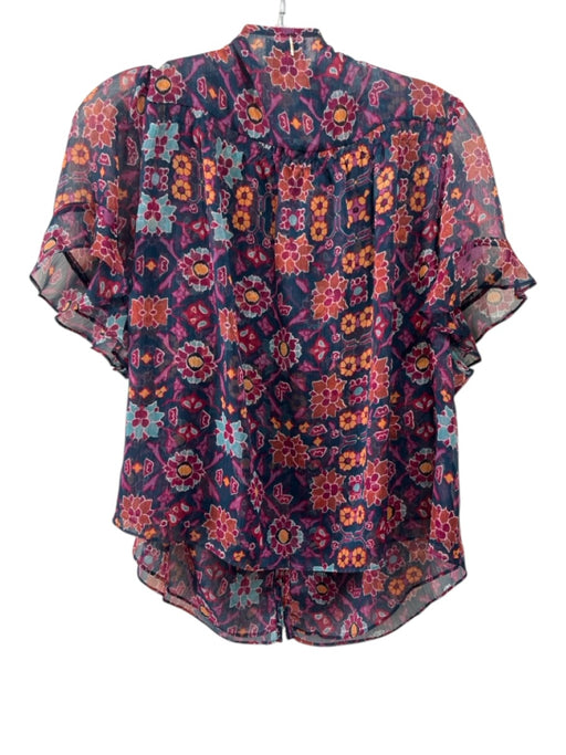 Misa Size L Blue, Purple, Orange Polyester Semi Sheer Flowers Maxi Skirt Set Blue, Purple, Orange / L