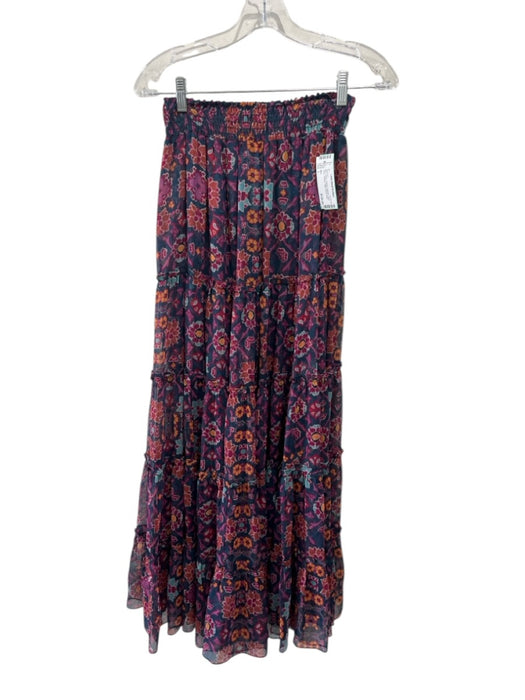 Misa Size L Blue, Purple, Orange Polyester Semi Sheer Flowers Maxi Skirt Set Blue, Purple, Orange / L