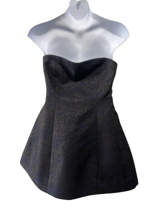 Sachin & Babi Size 12 Navy Blue & Black Polyester Beaded Detail Brocade Dress Navy Blue & Black / 12