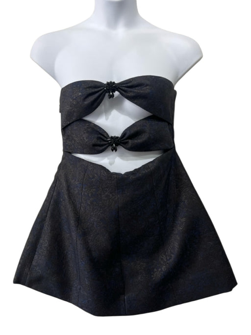 Sachin & Babi Size 12 Navy Blue & Black Polyester Beaded Detail Brocade Dress Navy Blue & Black / 12