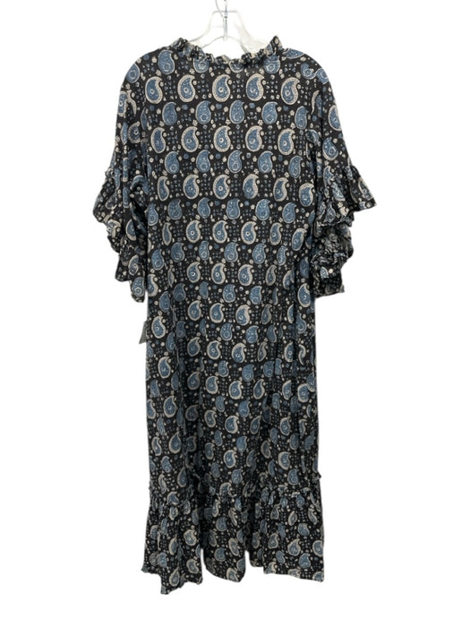 Fitzroy & Willa Size XL gray, blue, beige Cotton Block Printed Paisley Dress gray, blue, beige / XL