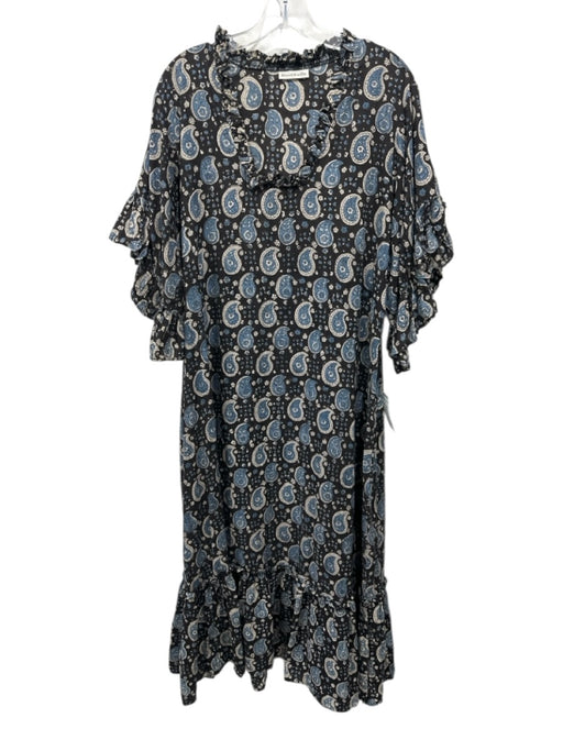 Fitzroy & Willa Size XL gray, blue, beige Cotton Block Printed Paisley Dress gray, blue, beige / XL