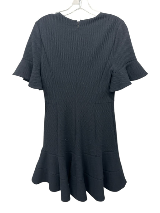 Rebecca Taylor Size 8 Black Polyester Blend Textured V Neck flounce sleeve Dress Black / 8