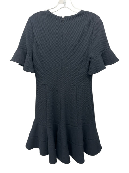 Rebecca Taylor Size 8 Black Polyester Blend Textured V Neck flounce sleeve Dress Black / 8