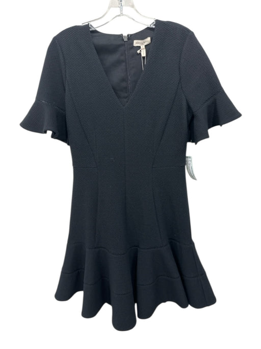 Rebecca Taylor Size 8 Black Polyester Blend Textured V Neck flounce sleeve Dress Black / 8