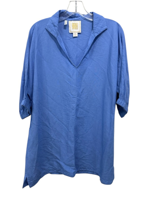 Emily McCarthy Size M Cornflower Blue Linen Blend Split V neckline Tunic Top Cornflower Blue / M