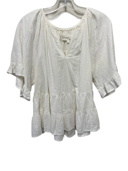 Anthropologie Size S White Cotton V Neck Gathered short sleeve Top White / S