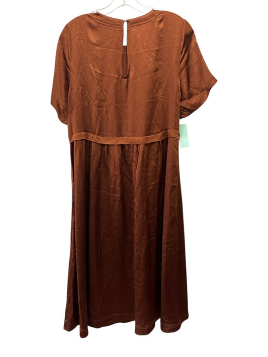 Maeve Size S Rust Brown Viscose Seersucker Short Sleeve Keyhole Back Midi Dress Rust Brown / S