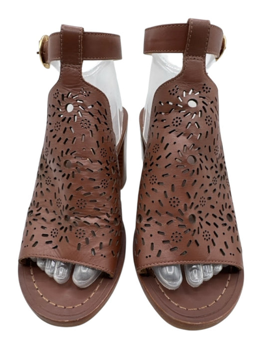 Jack Rogers Shoe Size 7.5 Brown Leather Upper Laser Cut Ankle Strap Sandals Brown / 7.5