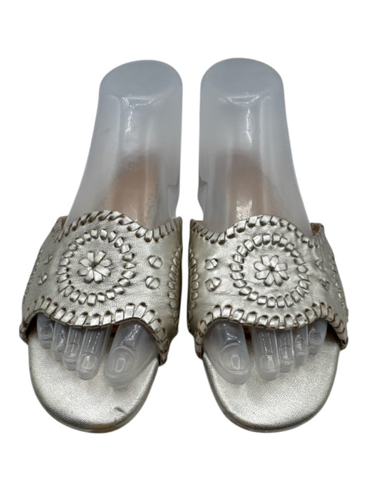 Jack Rogers Shoe Size 7.5 Pale Gold Leather Upper Whipstitch Slide Sandals Pale Gold / 7.5