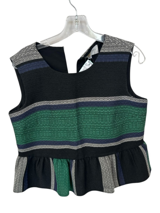 Corey lynn calter Size M Black & Green Cotton Sleeveless Knit Streaky Peplum Top Black & Green / M