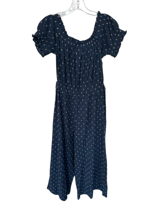 By Anthropologie Size S Navy & Tan Cotton Off Shoulder Drawstring Waist Jumper Navy & Tan / S