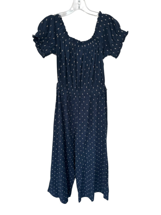 By Anthropologie Size S Navy & Tan Cotton Off Shoulder Drawstring Waist Jumper Navy & Tan / S