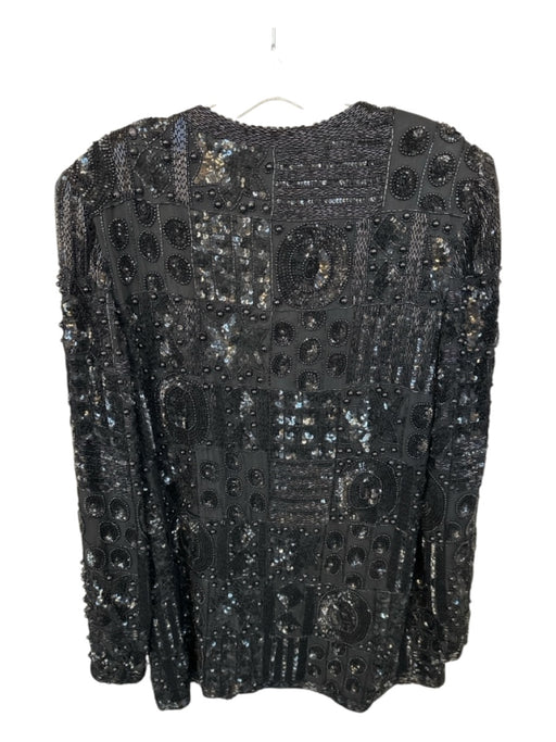 Talbots Size L Black Silk Beaded Shoulder Pads Open Front Jacket Black / L