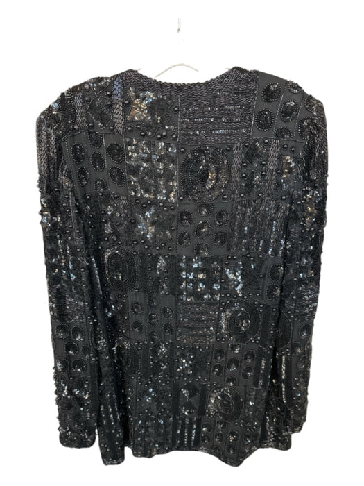 Talbots Size L Black Silk Beaded Shoulder Pads Open Front Jacket Black / L