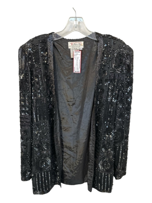 Talbots Size L Black Silk Beaded Shoulder Pads Open Front Jacket Black / L