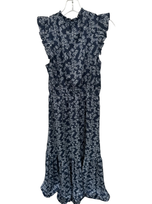 Banana Republic Size 8 Navy & white Polyester Flutter Sleeves Flowers Maxi Dress Navy & white / 8