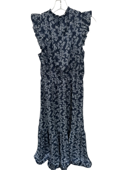 Banana Republic Size 8 Navy & white Polyester Flutter Sleeves Flowers Maxi Dress Navy & white / 8