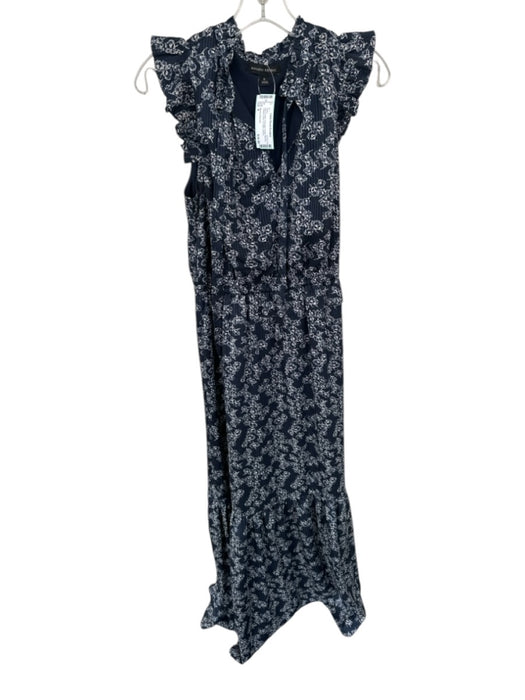 Banana Republic Size 8 Navy & white Polyester Flutter Sleeves Flowers Maxi Dress Navy & white / 8