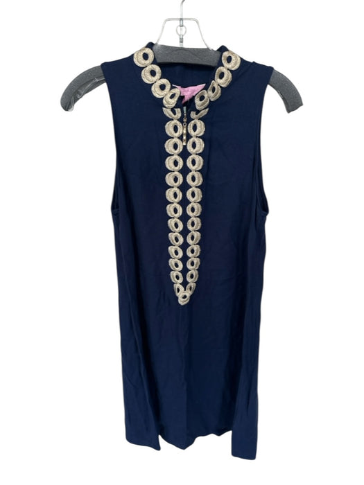 Lilly Pulitzer Size 4 navy & gold Rayon Sleeveless Lace Detail Front Zip Dress navy & gold / 4