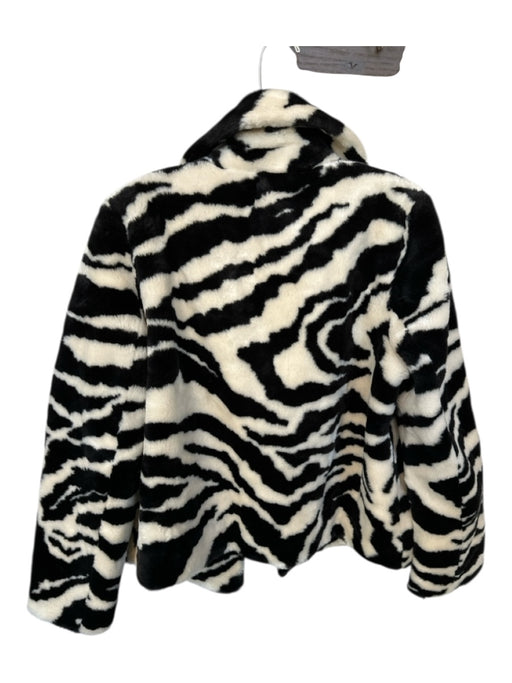 Dawn Levy Size L Black & White Faux Fur Buttons Zebra Print Waist length Coat Black & White / L