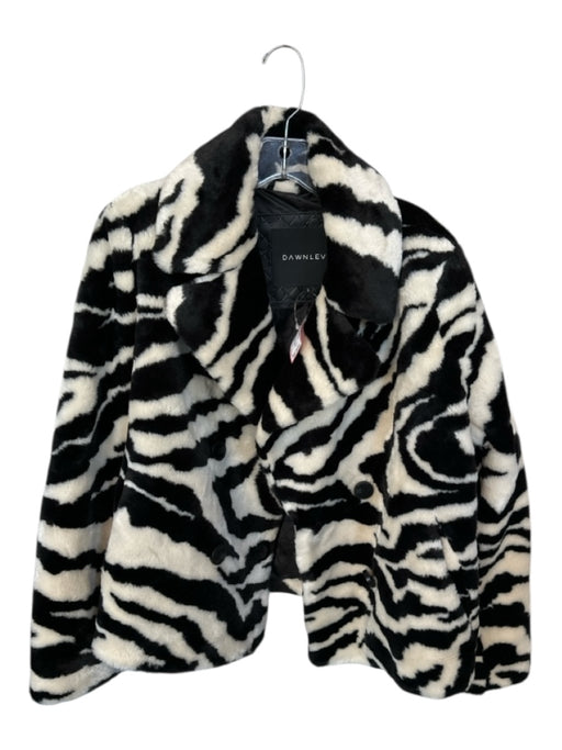 Dawn Levy Size L Black & White Faux Fur Buttons Zebra Print Waist length Coat Black & White / L