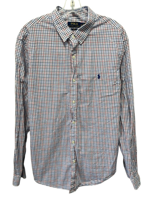 Polo Size XL White, Red & Blue Cotton Plaid Button Down Men's Long Sleeve Shirt White, Red & Blue / XL