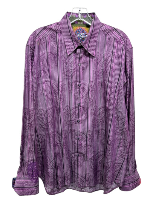Robert Graham Size L Purple & Black Cotton Striped Button Down Long Sleeve Shirt Purple & Black / L