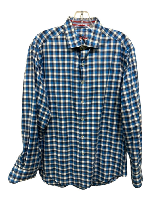 Robert Graham Size L Blue & White Cotton Plaid Button Down Long Sleeve Shirt Blue & White / L