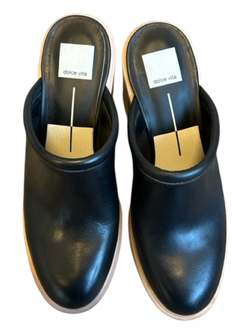 Dolce Vita Shoe Size 8.5 Black & Tan Leather Faux Wood Platform Block Heel Clogs Black & Tan / 8.5