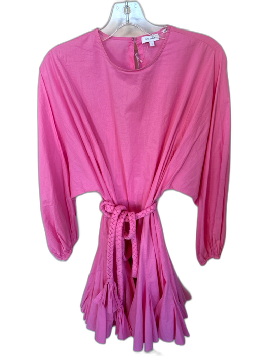 Rhode Size S Pink Cotton Long Balloon Sleeve Braided Belt Dress Pink / S