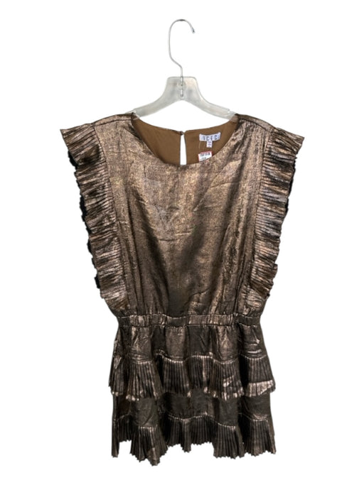 TCEC Size L Bronze Polyester metalic Ruffles Mini Flutter Sleeve Dress Bronze / L