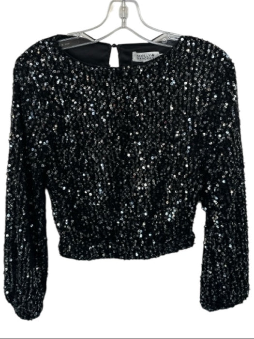 Molly Bracken Size S Black Sequin Balloon Sleeve Crop Long Sleeve Top Black / S