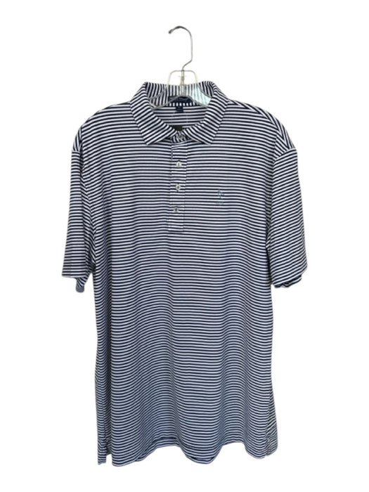 Peter Millar Size XL Navy & White polyester & spandex Stripe Collar Men's Polo Navy & White / XL