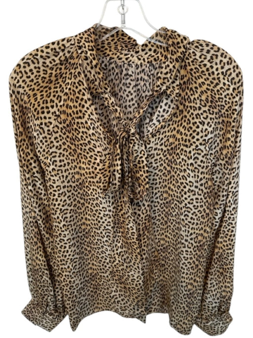 Ramy Brook Size M Tan & black Silk Long Sleeve Animal Print Neck Tie Top Tan & black / M