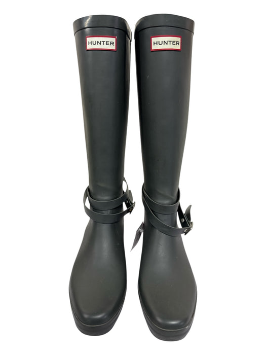 Hunter Shoe Size 10 Charcoal Gray Rubber Kitten Heel Wedge Knee High Boots Charcoal Gray / 10