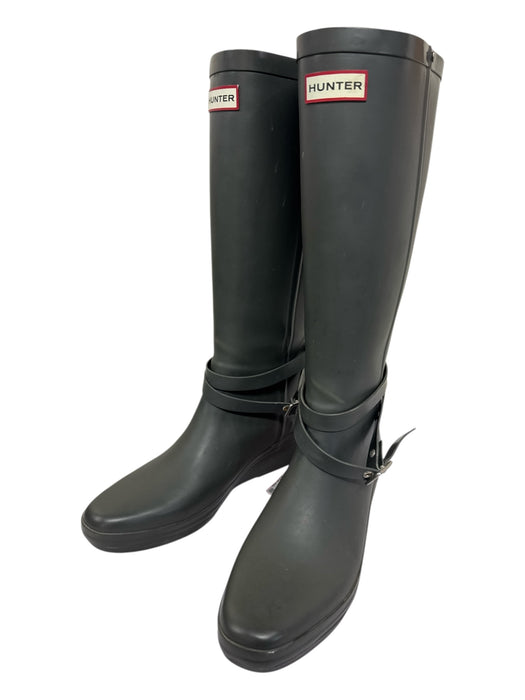 Hunter Shoe Size 10 Charcoal Gray Rubber Kitten Heel Wedge Knee High Boots Charcoal Gray / 10