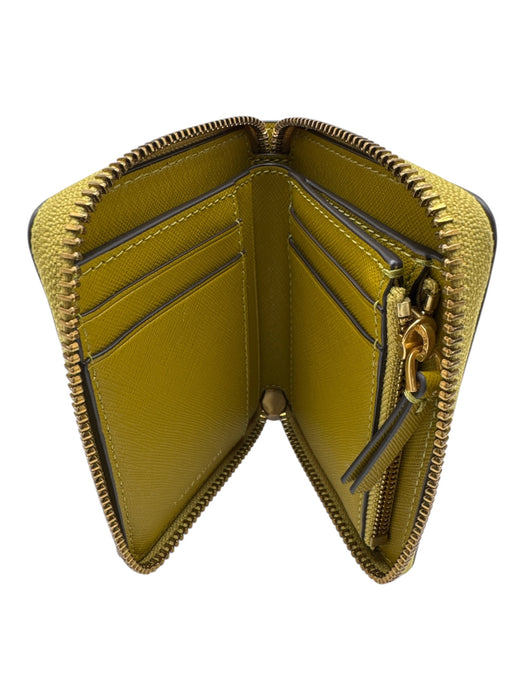 Tory Burch Mustard Yellow Leather Zip Around Bi- Fold Wallets Mustard Yellow