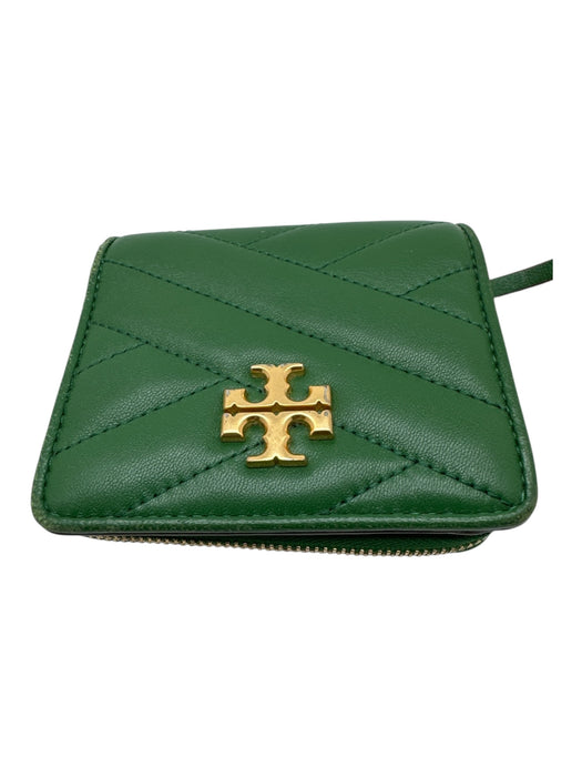 Tory Burch Green Leather Quilted Detail Gold Hardware Coin Purse Wallets Green