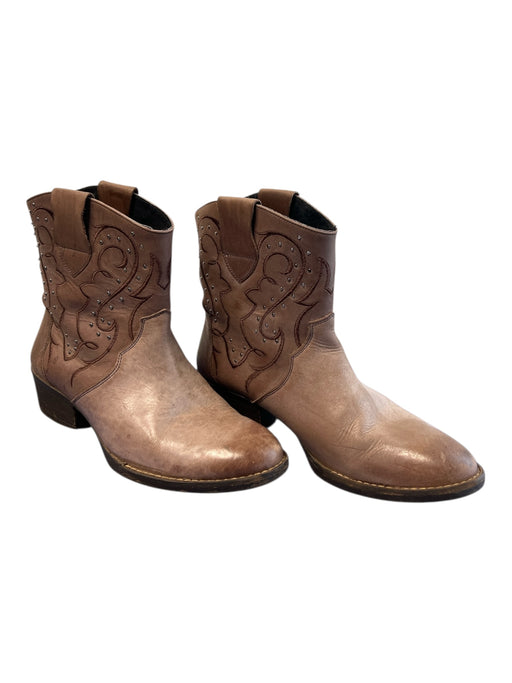 Sterling River Shoe Size 9 Brown Leather Stud Detail Almond Toe Block Heel Boots Brown / 9