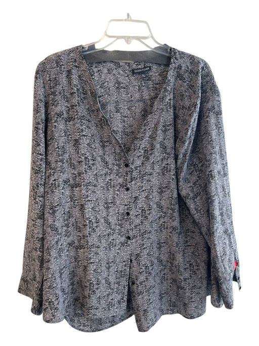 Eileen Fisher Size XL Gray & Black Silk Long Sleeve Abstract Button Front Top Gray & Black / XL