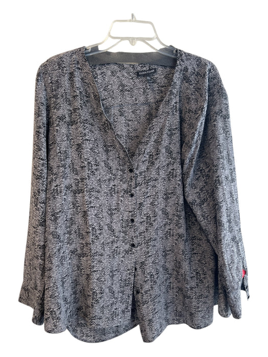 Eileen Fisher Size XL Gray & Black Silk Long Sleeve Abstract Button Front Top Gray & Black / XL
