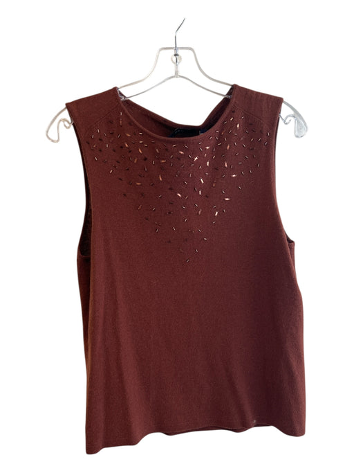MAG Size L Brown Cashmere Sleeveless Scoop Neck Bead Detail Knit Top Brown / L