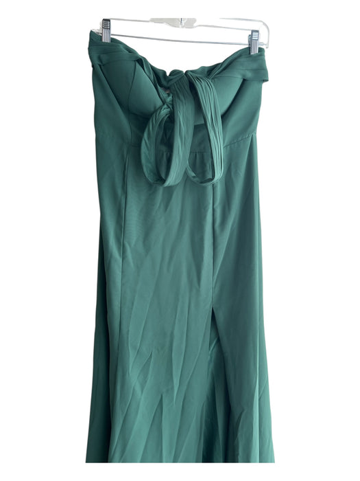 Azazie Size 8 Green Polyester Halter Neck Open Back Front Slit Full Length Gown Green / 8