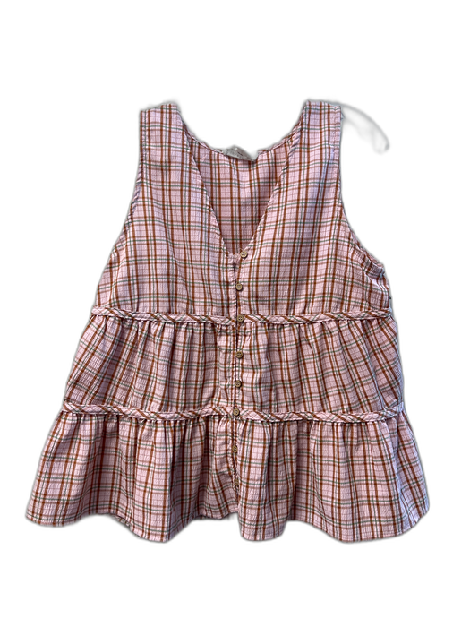 Love Riche Size Medium Pink & Green Polyester Sleeveless Plaid V Neck Top Pink & Green / Medium
