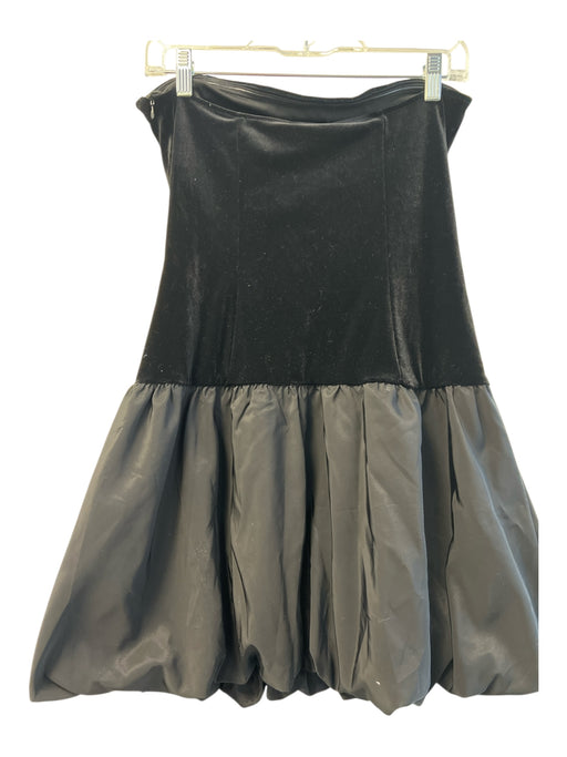 Bershka Size L Black Polyester Velvet Side Zip Strapless Bubble Sleeve Dress Black / L